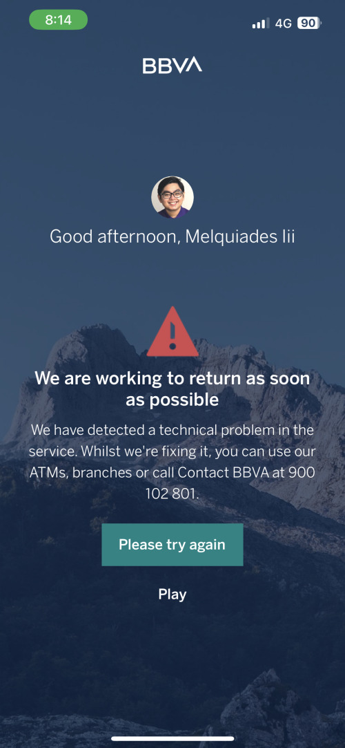 Screenshot of the login screen of BBVA's mobile app