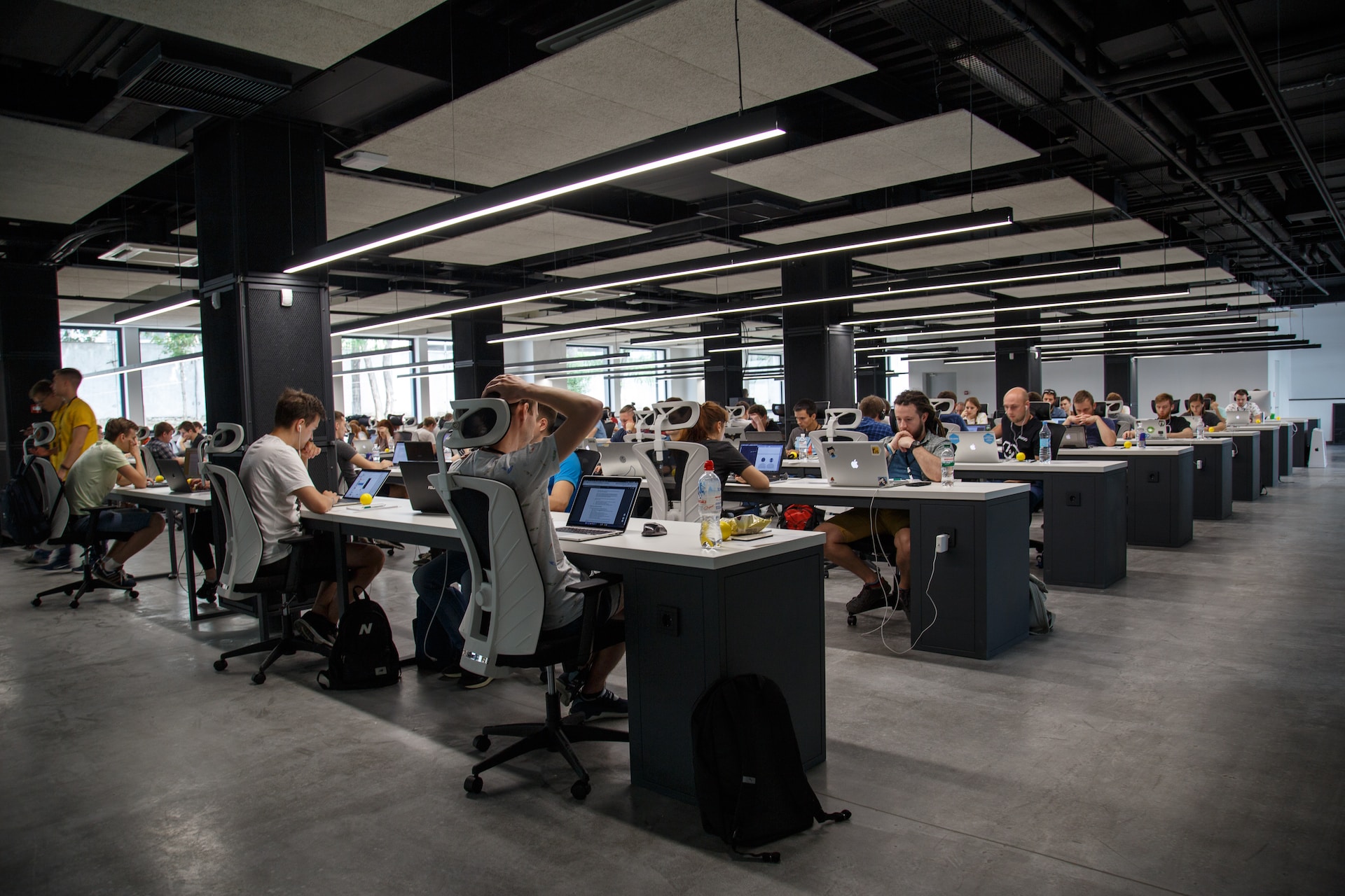 A group of people working in a modern office.